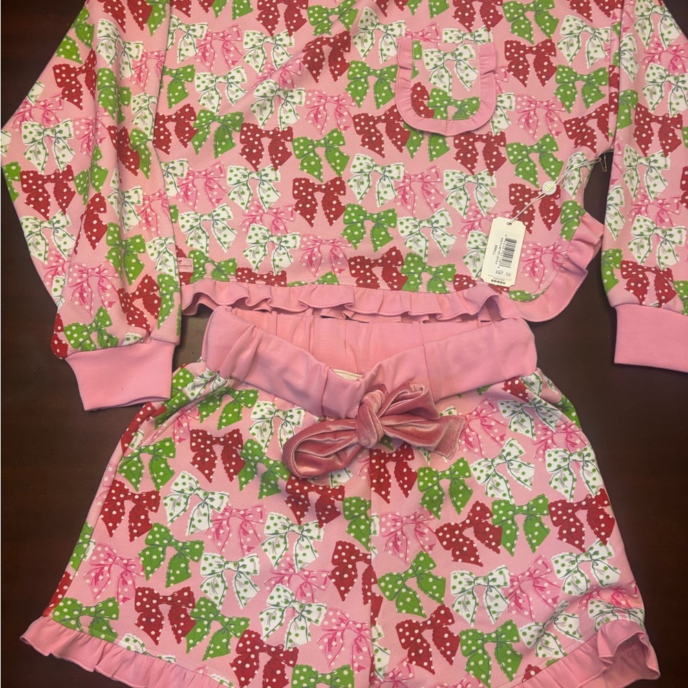 TIED UP IN A BOW RUFFLE PJ SHORTS SET